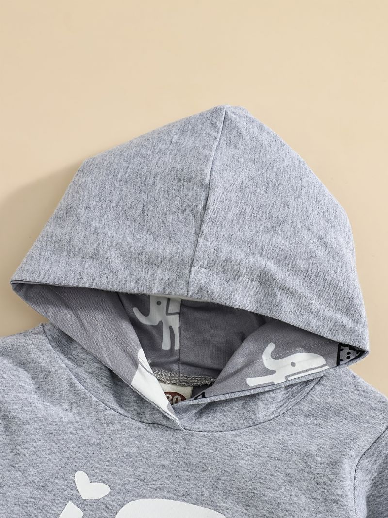 2 Stk Baby Hættetrøje Brev Elefant Print Langærmet Pullover Sweatshirt & Bukser Sæt Til Piger Drenge