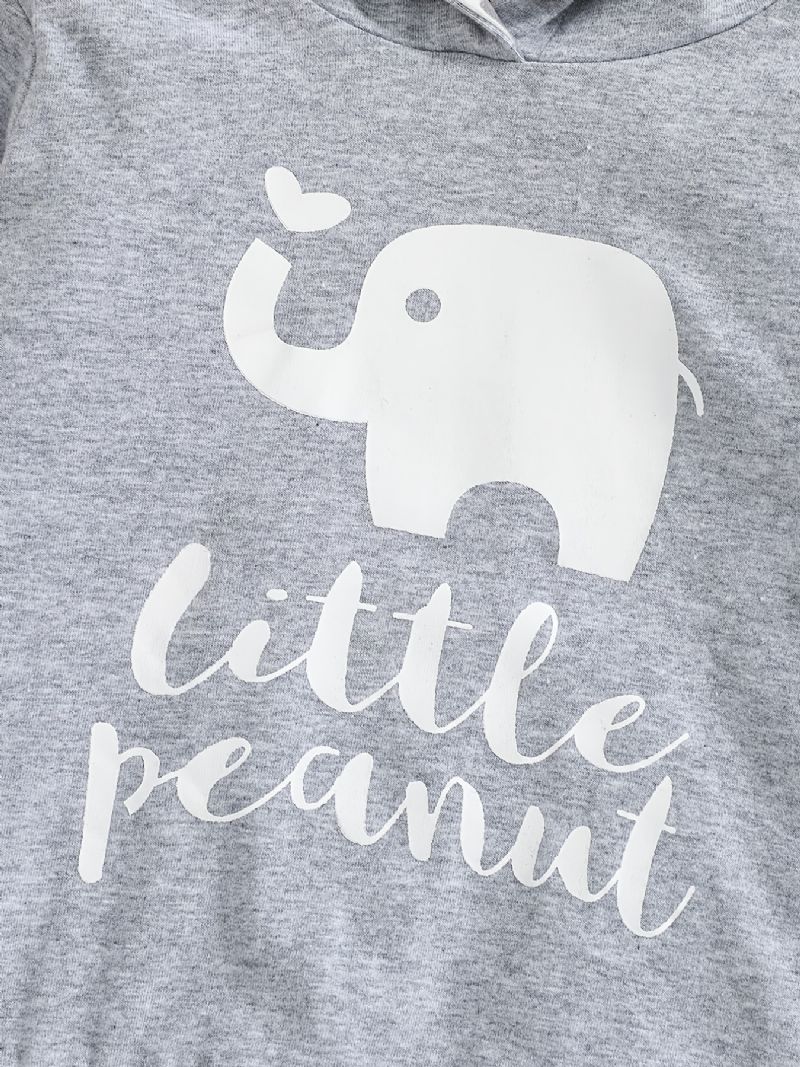 2 Stk Baby Hættetrøje Brev Elefant Print Langærmet Pullover Sweatshirt & Bukser Sæt Til Piger Drenge