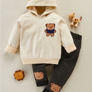 2 Stk Baby Piger Bear Broderi Langærmet Hættetrøje & Bukser