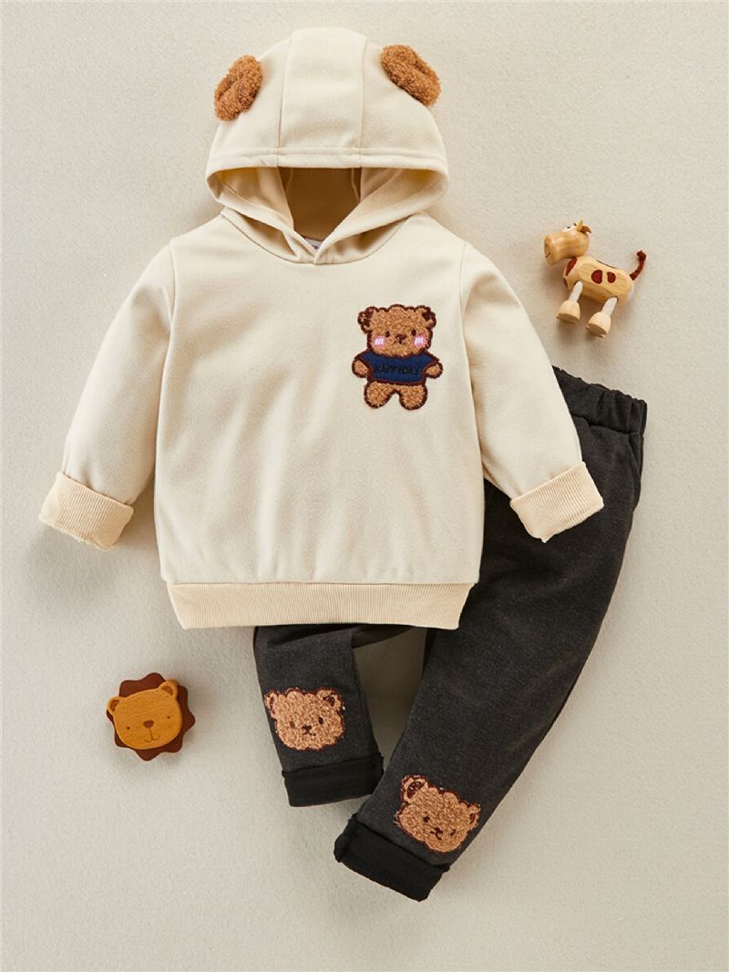 2 Stk Baby Piger Bear Broderi Langærmet Hættetrøje & Bukser