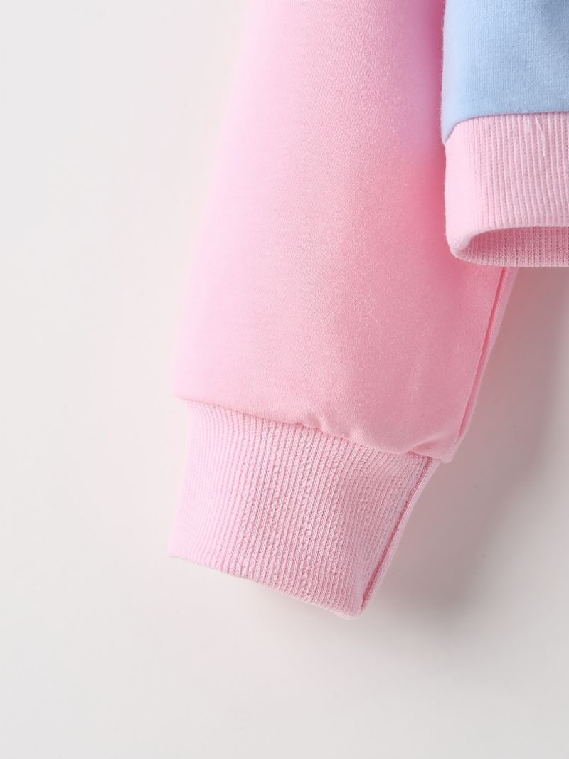2 Stk Babypiger Brevtryk Crop Pullover Rundhalset Langærmet Farveblok Sweatshirt & Buksesæt Børnetøj