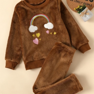 2 Stk Babypiger Cloud Rainbow Broderet Plys Pullover Langærmet Sweatshirt & Buksesæt Børnetøj