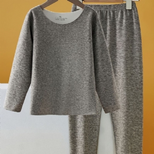 2 Stk Drenge Casual Simple Pyjamas Sæt Med Thermal Fleece Toppe & Bukser Til Vinter