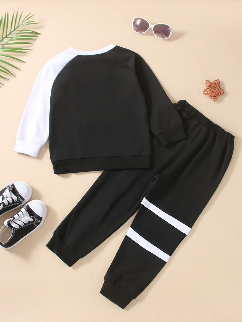 2 Stk Efterår & Vinter Drenge Casual Letter Print Patchwork Rundhals Sweatshirt Bukser