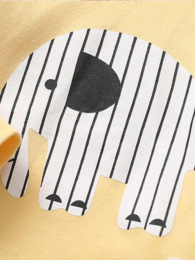 2 Stk Elefanttrykt Drengebukser Med Rund Hals Og Langærmede Pyjamassæt