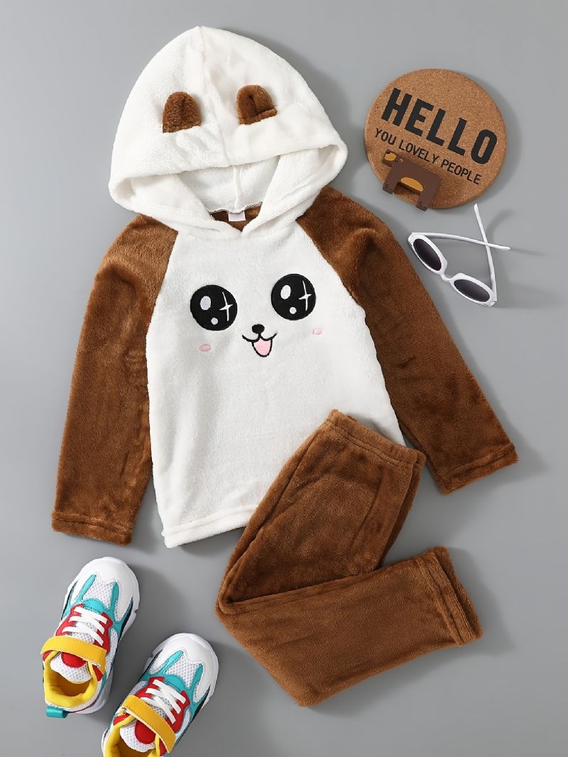 2 Stk Piger Casual Fleece Fluffy Søde Hættetrøjer & Bukser Til Vinter