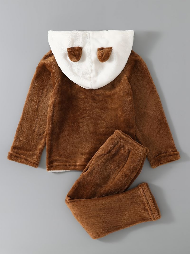 2 Stk Piger Casual Fleece Fluffy Søde Hættetrøjer & Bukser Til Vinter
