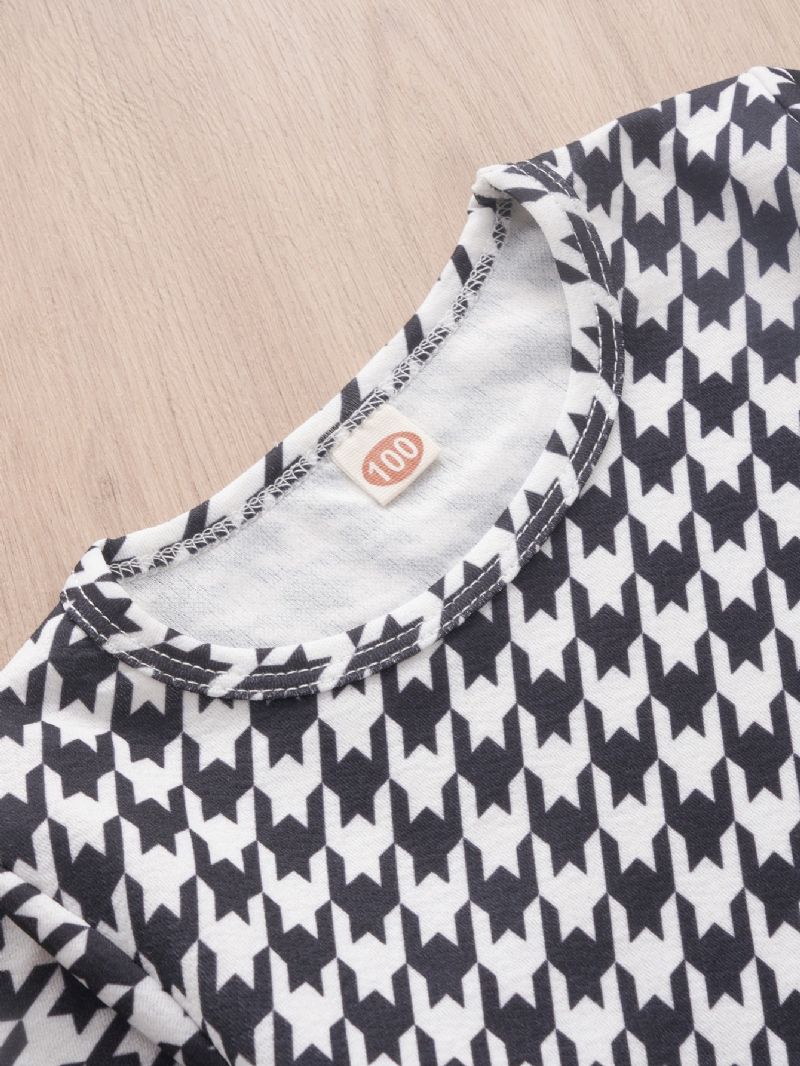 2 Stk Piger Langærmede Houndstooth Print Flare Sleeve Bukser