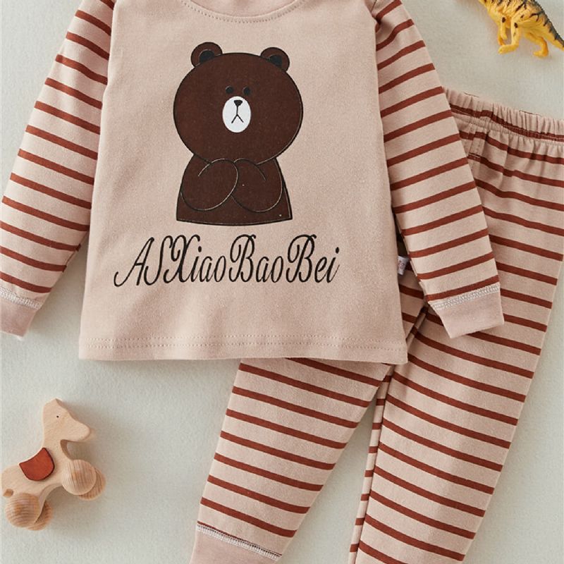 2 Stk Småbørnsdreng Animal Stripes Color-blok Pyjamas Sæt & Bukser