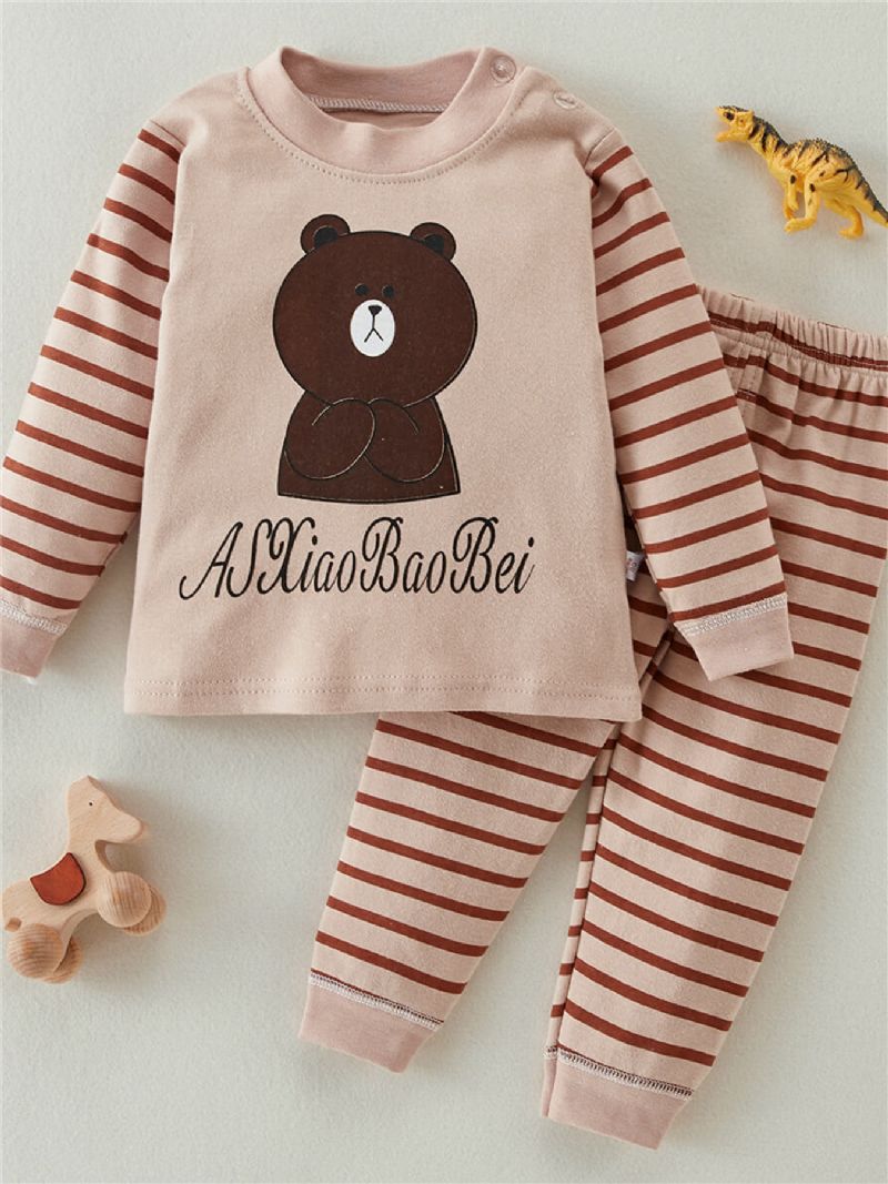 2 Stk Småbørnsdreng Animal Stripes Color-blok Pyjamas Sæt & Bukser