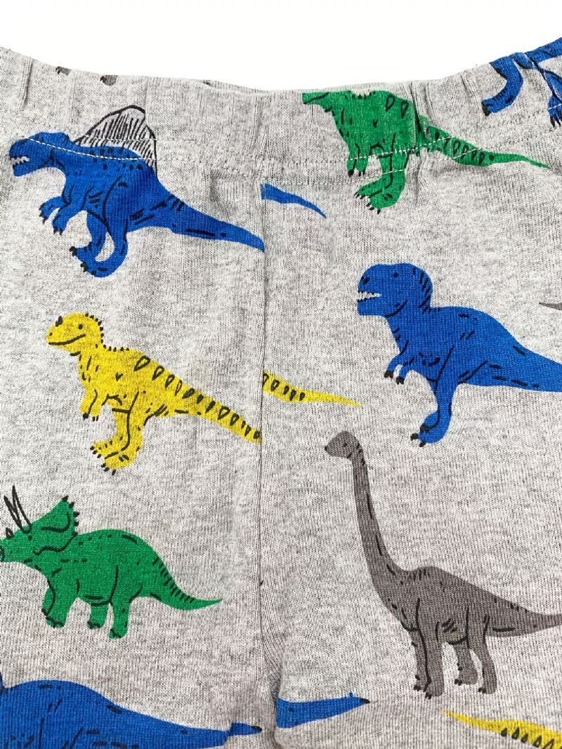 2 Stk Søde Drenge Pyjamas Sæt Med Tegneserie Dinosaur Print Langærmede Toppe Og Bukser Til Vinter