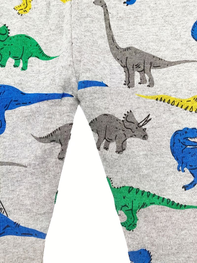 2 Stk Søde Drenge Pyjamas Sæt Med Tegneserie Dinosaur Print Langærmede Toppe Og Bukser Til Vinter