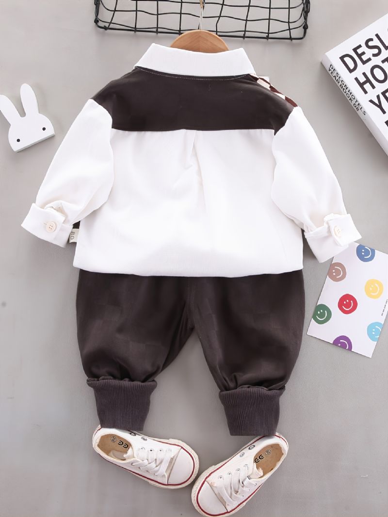 3 Stk Baby Drenge Langærmet Pullover & Bukser & Revers Splejsning Bluse Børnetøj