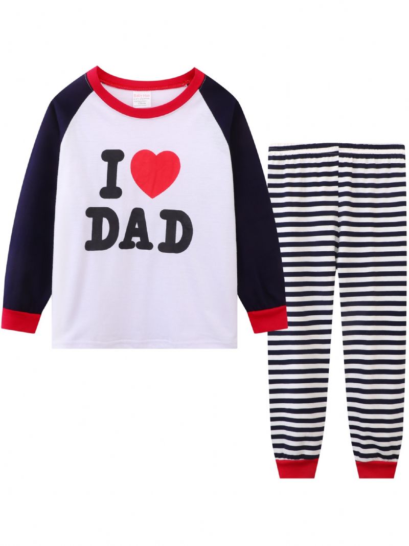 Baby Børn Drenge I Love Dad Pyjamassæt Langærmede Top & Stribede Buksersæt