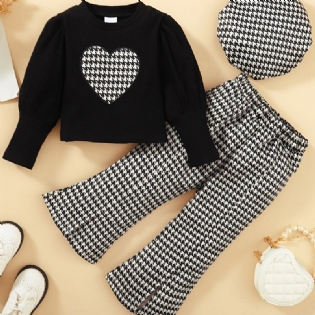 Baby Børn Piger Langærmede Patchwork Sweatshirt Toppe + Matchende Flared Bukser + Hatte Sæt Børnetøj Outfit