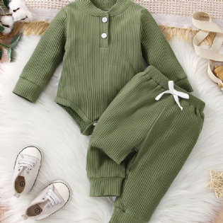 Baby Drenge Casual Bomuld Ribbede Romper & Snørebukser Til Vinter