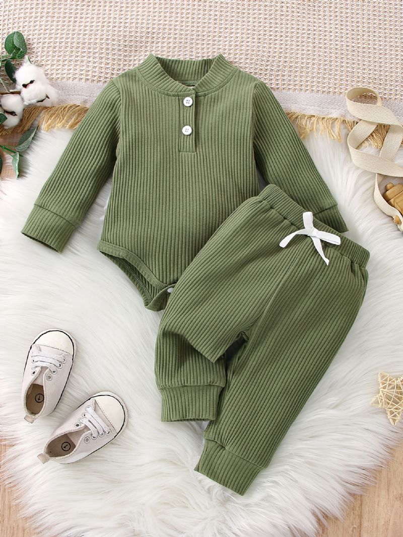 Baby Drenge Casual Bomuld Ribbede Romper & Snørebukser Til Vinter