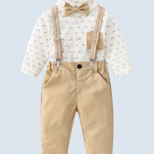 Baby Drenge Gentleman Outfit Langærmet Skjorte Med Sløjfe- Og Selebukser