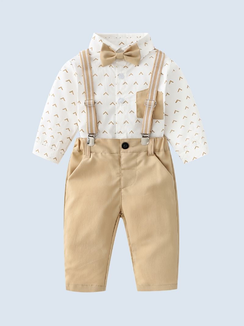 Baby Drenge Gentleman Outfit Langærmet Skjorte Med Sløjfe- Og Selebukser