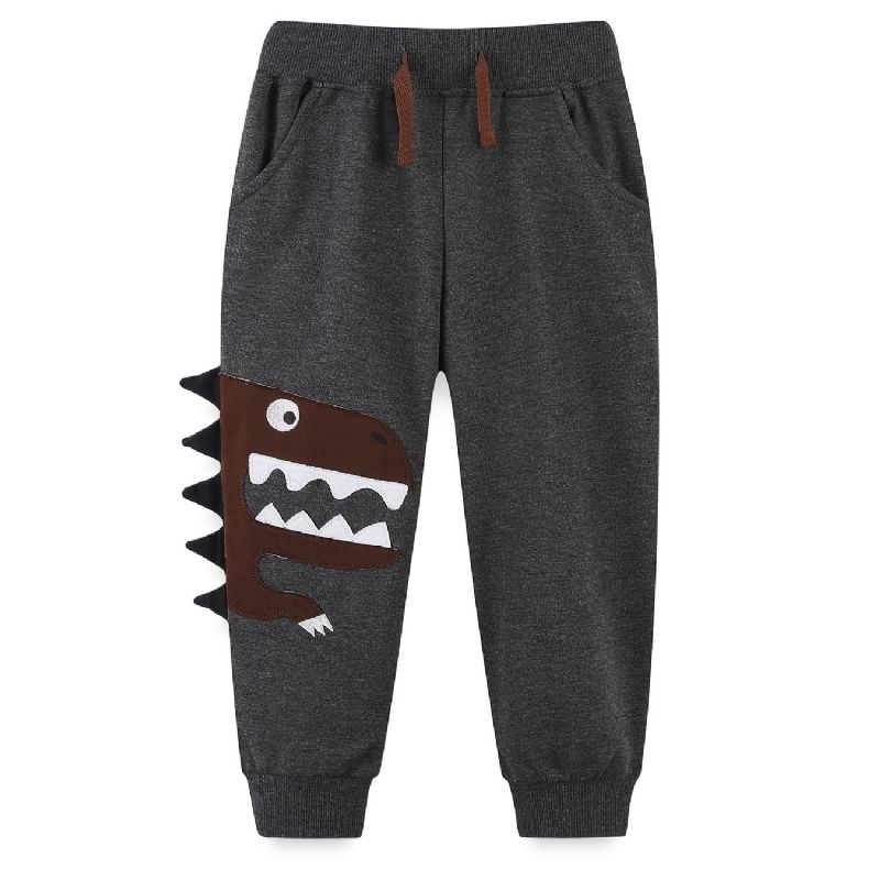 Baby Drenge Joggingbukser Elastisk Talje Dinosaur Broderet Snøre Sport Joggerbukser Børnetøj