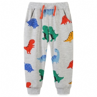 Baby Drenge Joggingbukser Elastisk Talje Dinosaur Print Snøre Sport Jogger Bukser Børnetøj