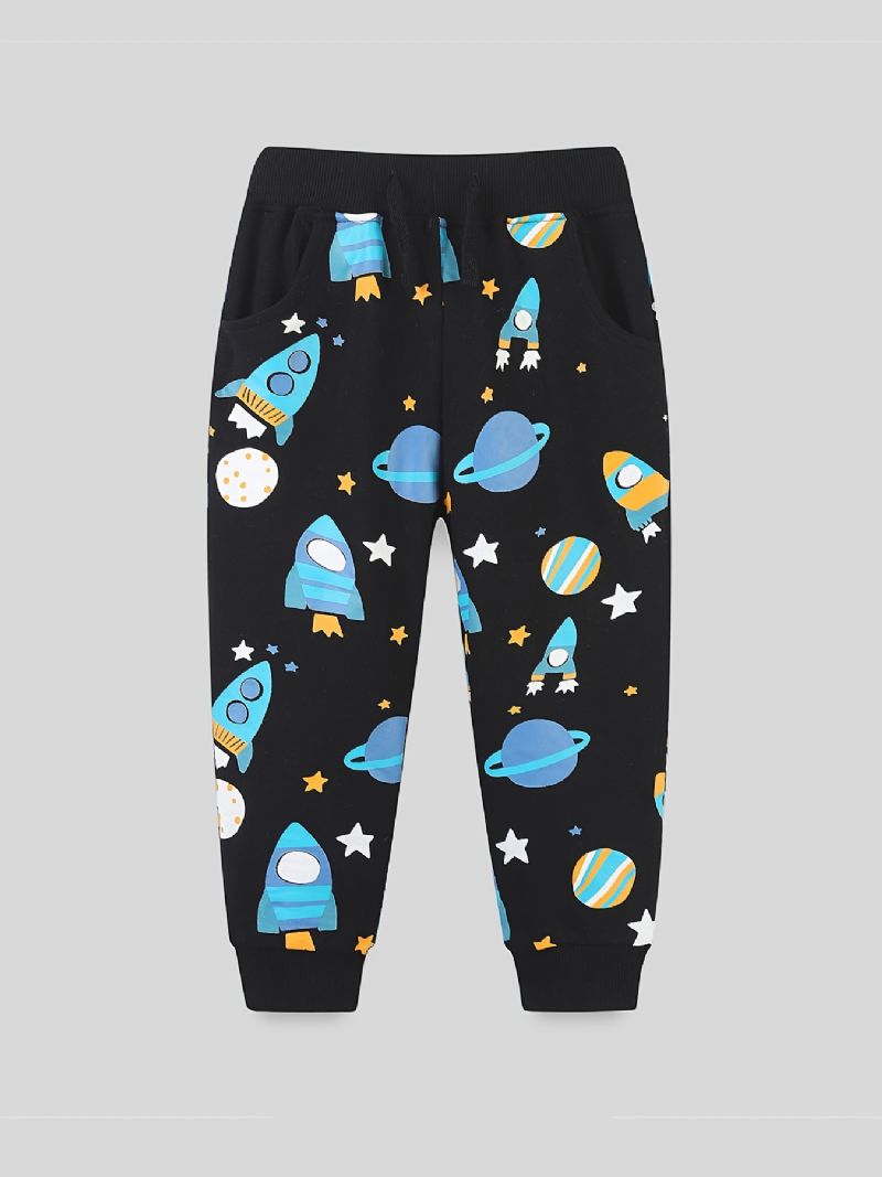 Baby Drenge Joggingbukser Elastisk Talje Planet Print Snøre Sport Joggerbukser Børnetøj
