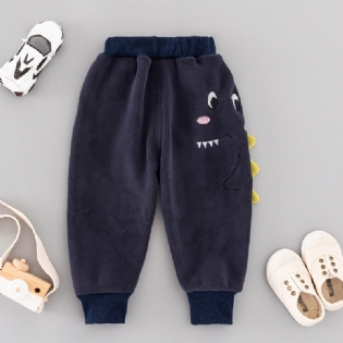 Baby Drenge Polar Fleece Joggingbukser Elastisk Talje Dinosaur Broderet Fortykket Varm Sport Jogger Bukser Vinter Børnetøj