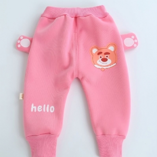 Baby Joggingbukser Cartoon Bear Print Fleece Varme Bukser Til Drenge Piger