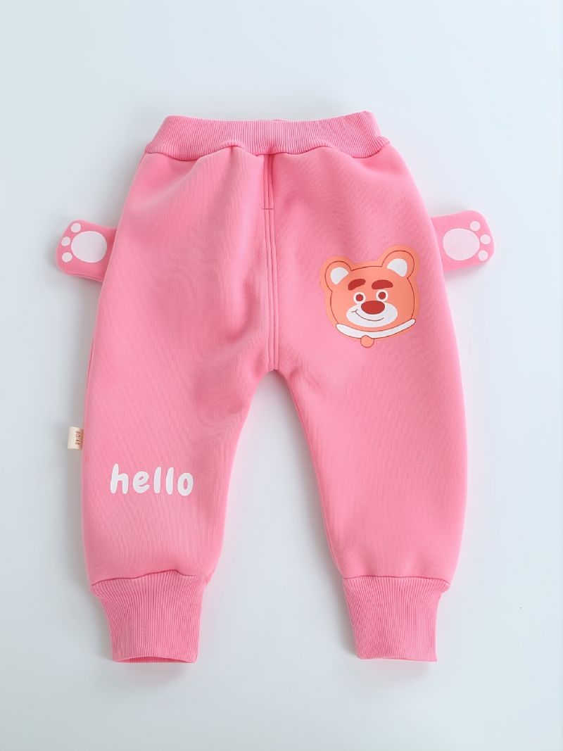 Baby Joggingbukser Cartoon Bear Print Fleece Varme Bukser Til Drenge Piger