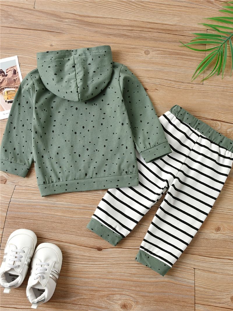 Baby Polka Dots Print Hættetrøje Langærmet Sweatshirt Og Stribet Buksesæt Drenge Piger
