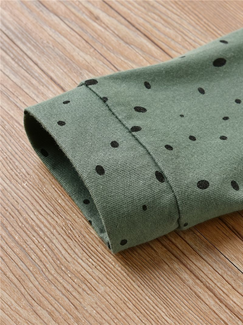 Baby Polka Dots Print Hættetrøje Langærmet Sweatshirt Og Stribet Buksesæt Drenge Piger