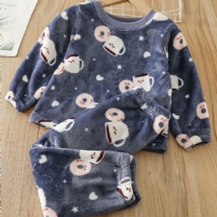 Babyflanel Pyjamas Familieoutfit Tegnefilm Donuts Print Rundhalset Langærmet Top & Bukser Sæt Til Drenge Piger Børnetøj