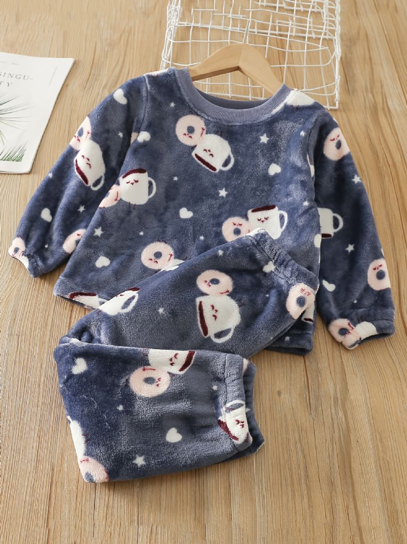 Babyflanel Pyjamas Familieoutfit Tegnefilm Donuts Print Rundhalset Langærmet Top & Bukser Sæt Til Drenge Piger Børnetøj