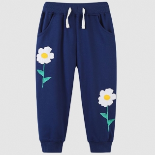 Babypiger Joggingbukser Elastiske Talje Med Blomsterbroderi Joggerbukser