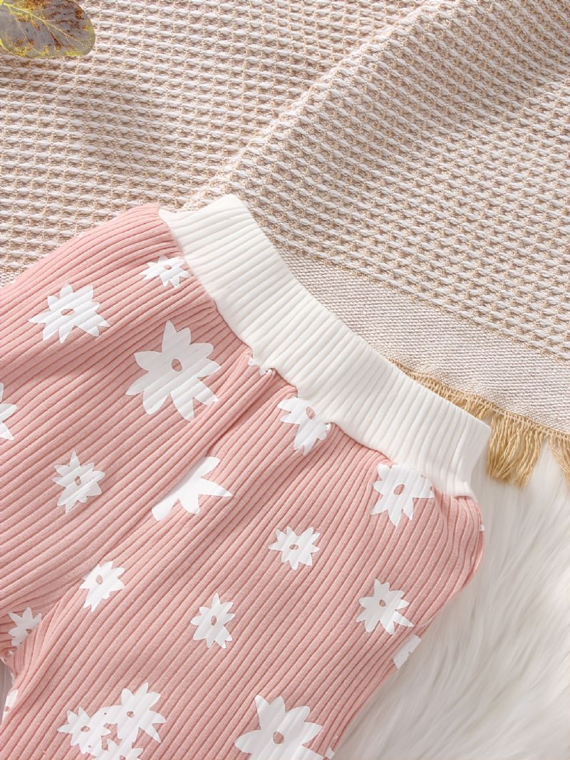 Babypiger Pullover Rundhalset Langærmede Blomstertryk Sweatshirt & Bukser Børnetøj