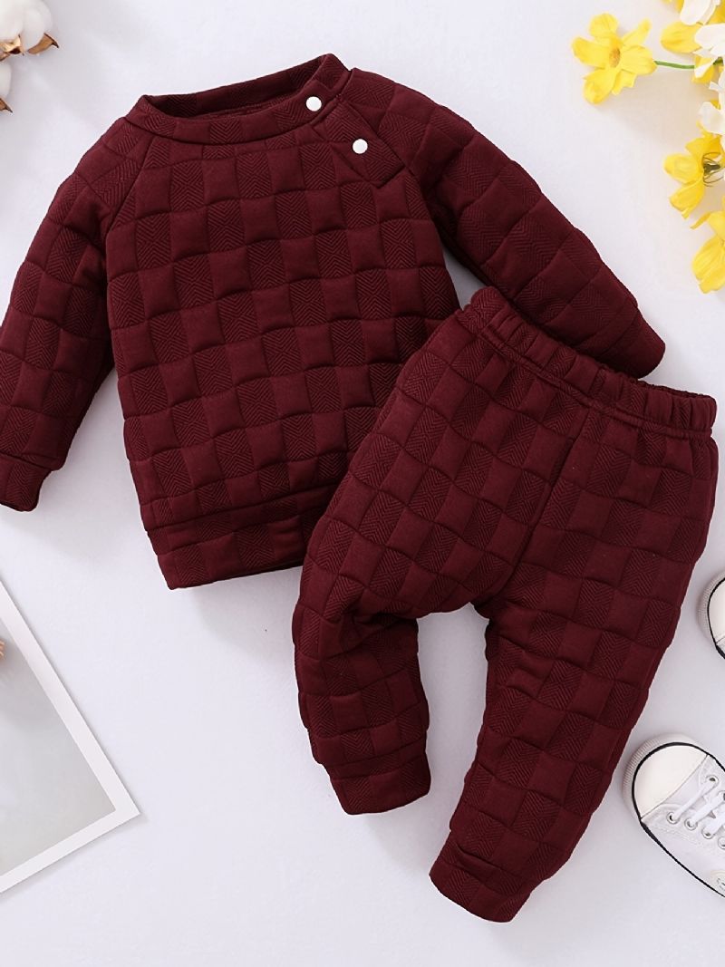 Babypiger Solid Langærmet Pullover Sweatshirt & Matchende Joggerbukser Babytøj