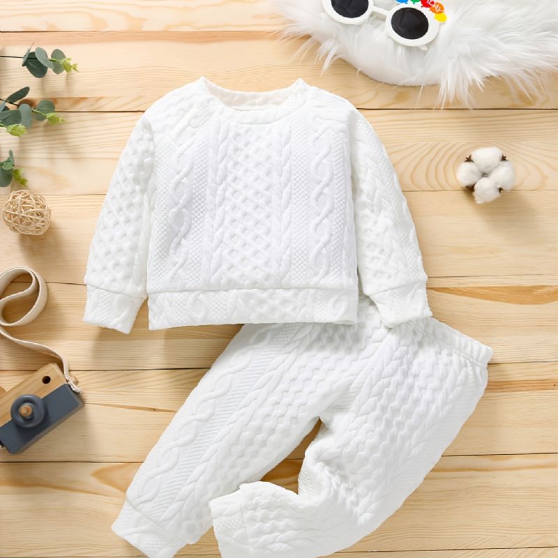 Babytrøje Til Spædbørn Varm Solid Langærmet Sweatshirt & Bukser Vinter Drenge Piger