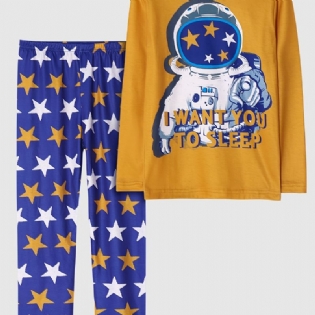 Børn Drenge Pyjamas Astronaut Print Rundhalset Langærmet Top & Bukser Sæt