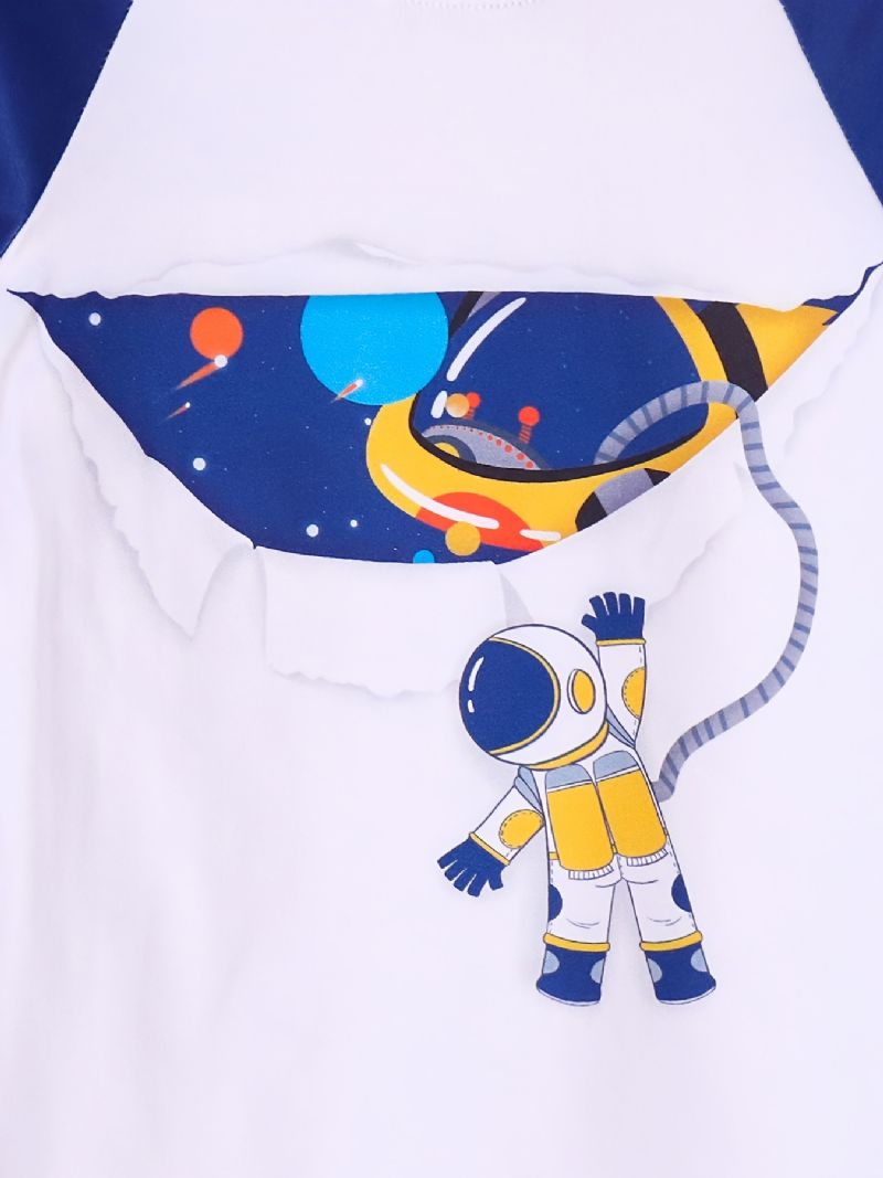 Børn Drenge Pyjamas Astronaut Print Rundhalset Langærmet Top & Stribe Bukser Sæt