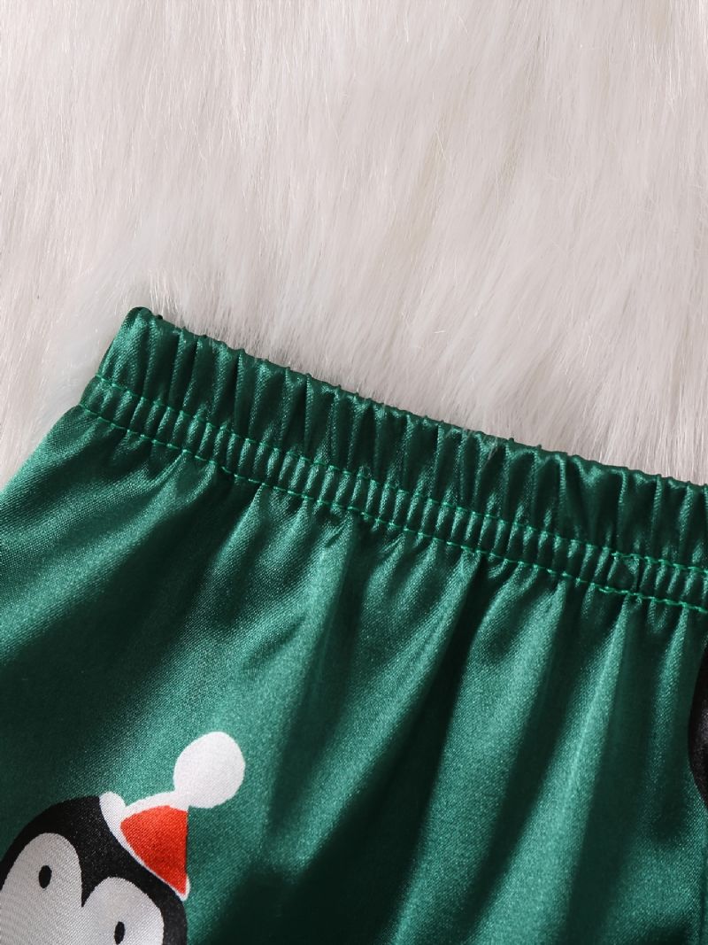Børn Piger Drenge Pingvinmønster Satin Lounge Wear Hjemmetøj Langærmede Top & Matchende Buksesæt Børnetøj Pyjamassæt