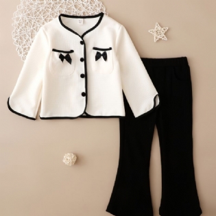 Christmas Price Cuts Piger Mode Outfit White Flared Sleeve Frakke & Pant