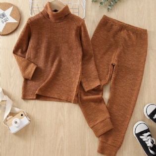 Drenge Casual Strikket Termisk Rullekrave Sweater & Bukser Til Vinter