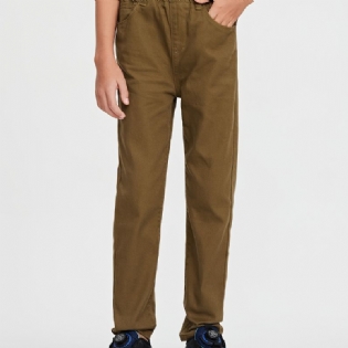 Drenge Casual Vintage Loose Fit Bomuldsmateriale Bukser Med Lomme Til Vinter Khaki