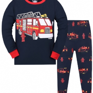 Drenge Firtruck Langærmet Sweatshirt + Bukser Pyjamas Sæt Børnetøj