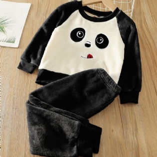Drenge Fleece Panda Broderet Langærmet Top + Bukser Børnetøj Til Vinter