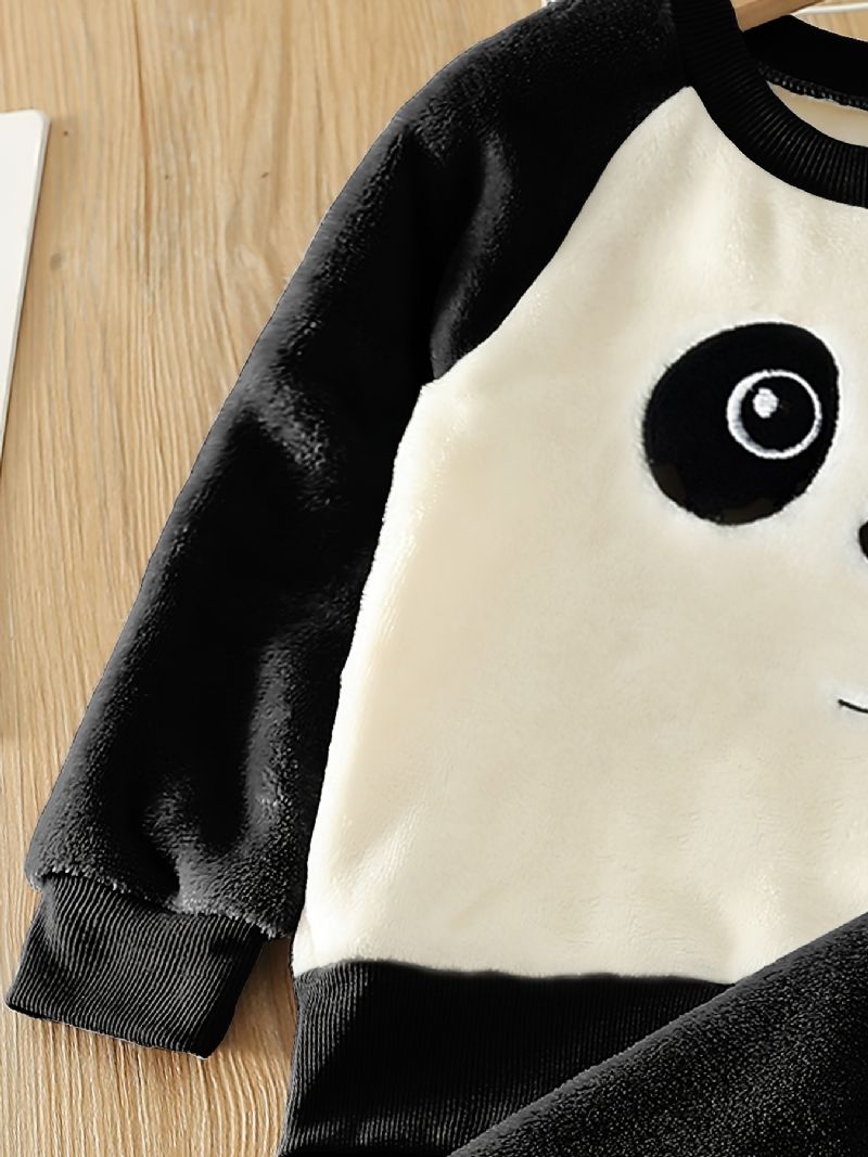 Drenge Fleece Panda Broderet Langærmet Top + Bukser Børnetøj Til Vinter