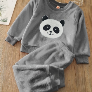 Drenge Fleece Panda Langærmet Pullover Top + Bukser Sæt Børnetøj