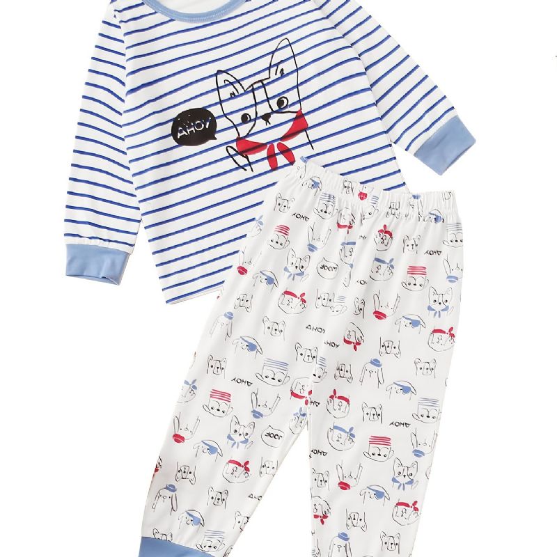 Drenge Lounge Wear Homewear Langærmet Top & Matchende Bukser Sæt Med Tegneseriedyrsprint