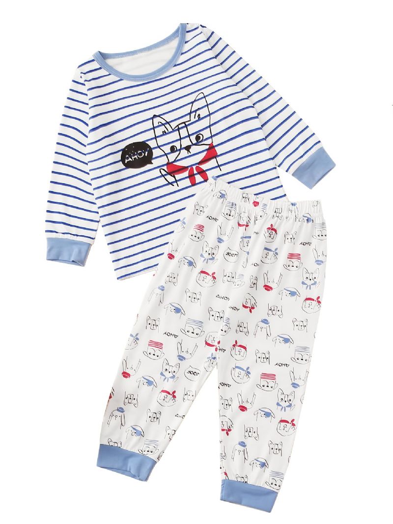 Drenge Lounge Wear Homewear Langærmet Top & Matchende Bukser Sæt Med Tegneseriedyrsprint