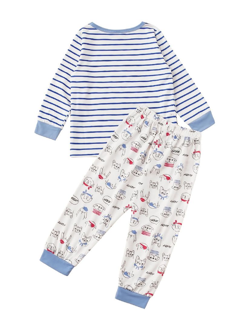 Drenge Lounge Wear Homewear Langærmet Top & Matchende Bukser Sæt Med Tegneseriedyrsprint